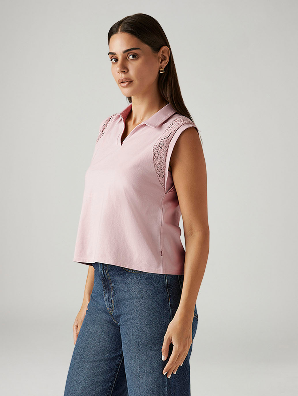 Women's Lace Light Pink Collar Neck Top - Side View