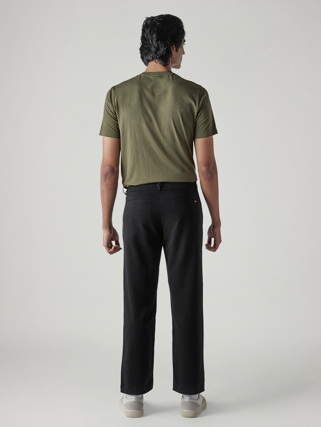 Men's Black Loose Straight Fit Mid Rise Chinos - back View