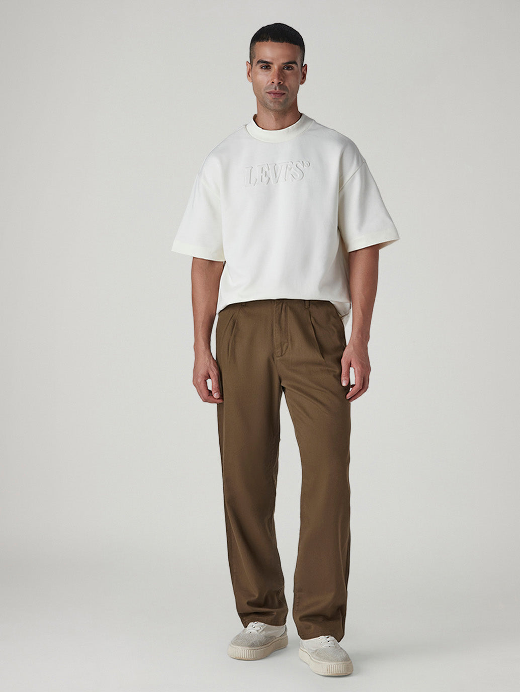 Men's Loose Straight Fit Mid Rise Chinos - Front View