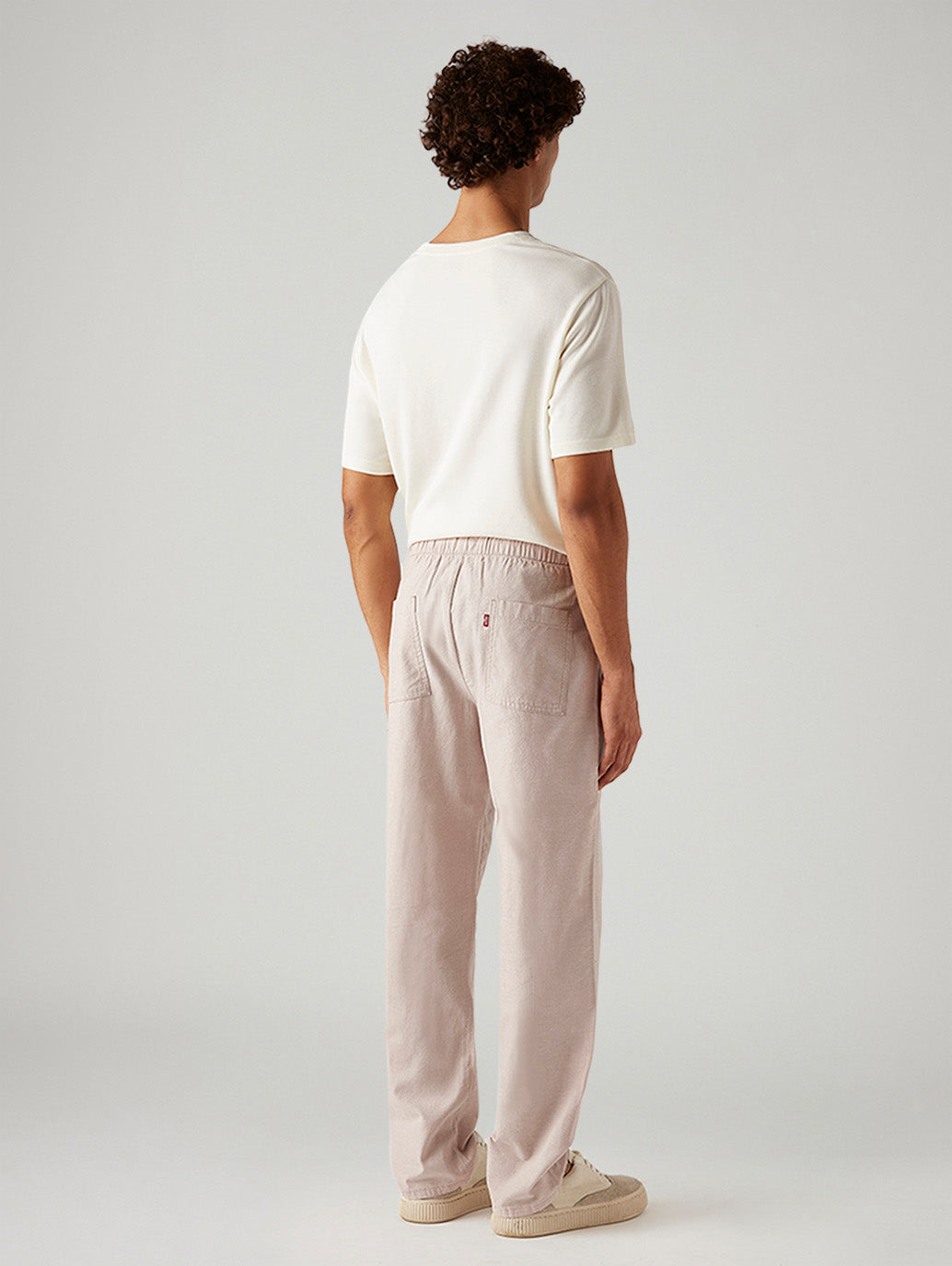 Men's Light Pink Loose Straight Fit Mid Rise Linen Chinos - Back View