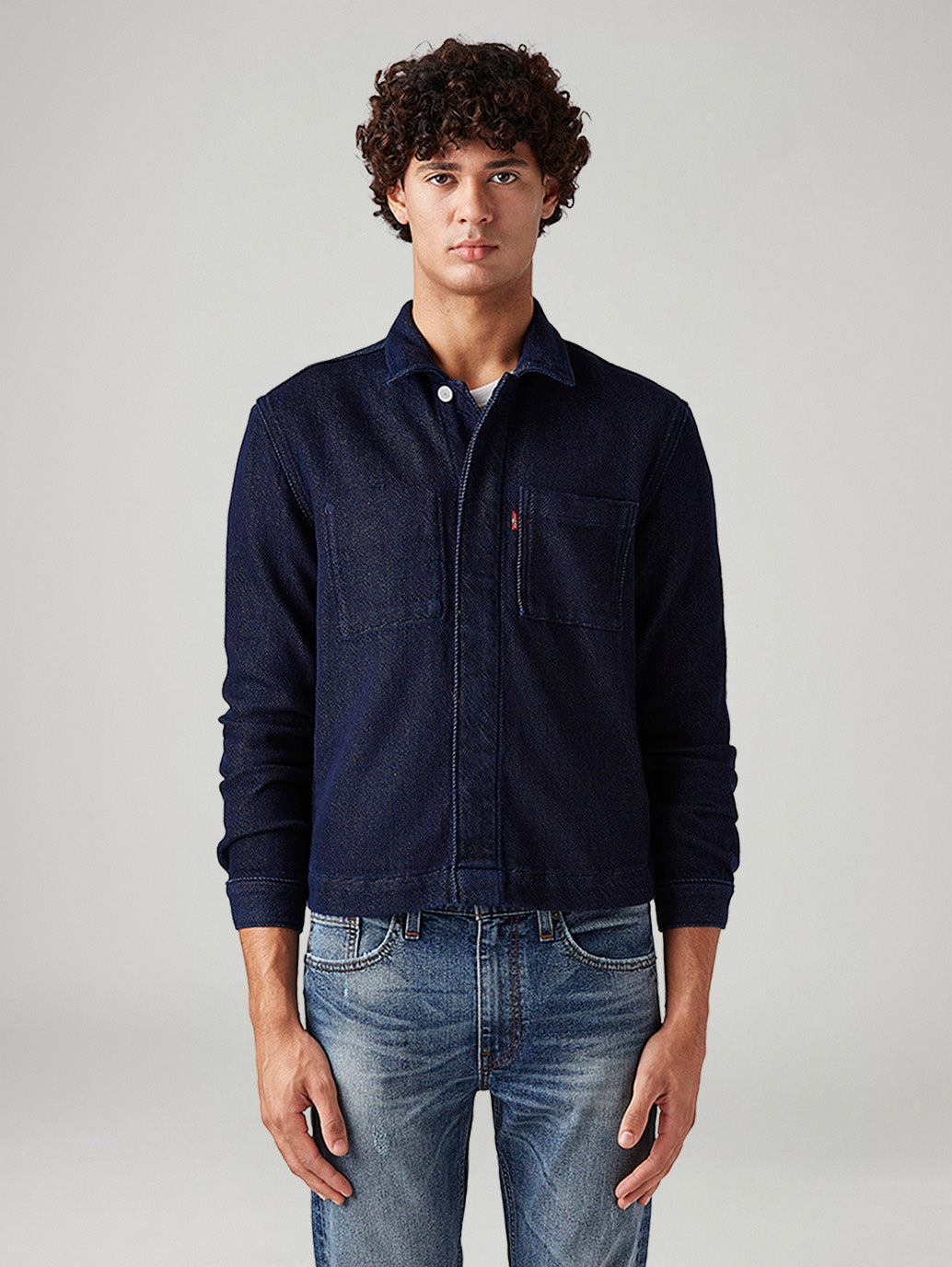 Men's Solid Relaxed Fit Denim Trucker Jacket - Front View