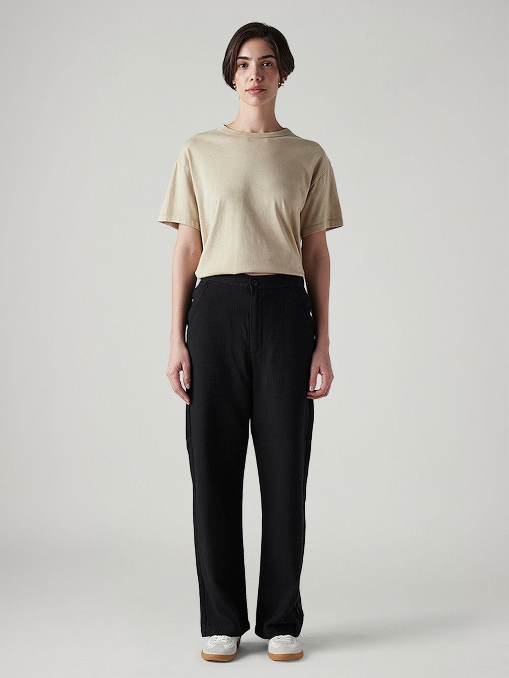 Women's Black Loose Fit High Rise Cargos - Front View