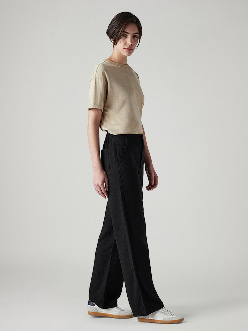 Women's Black Loose Fit High Rise Cargos - Side View