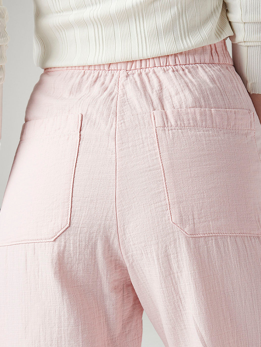 Women's Light Pink Loose Fit High Rise Cargos - Detail View