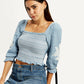 Women's Embroidered Light Blue Square Neck Top - Elevated View