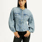 Women's Solid Blue Denim Jacket - Styleshot View