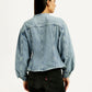 Women's Solid Blue Denim Jacket - Back View