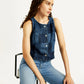 Women's Plaid Dark Blue Round Neck Top - Elevated View