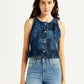 Women's Plaid Dark Blue Round Neck Top - Front View