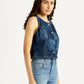 Women's Plaid Dark Blue Round Neck Top - Side View