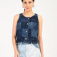 Women's Plaid Dark Blue Round Neck Top - front View