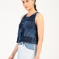 Women's Plaid Dark Blue Round Neck Top - side View