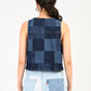 Women's Plaid Dark Blue Round Neck Top - back View