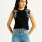 Women's Embroidered Black Crew Neck Top - Styleshot View