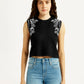 Women's Embroidered Black Crew Neck Top - Front View