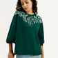 Women's Embroidered Dark Green Oversized Sweatshirt - Elevated View