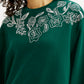 Women's Embroidered Dark Green Oversized Sweatshirt - Detail View