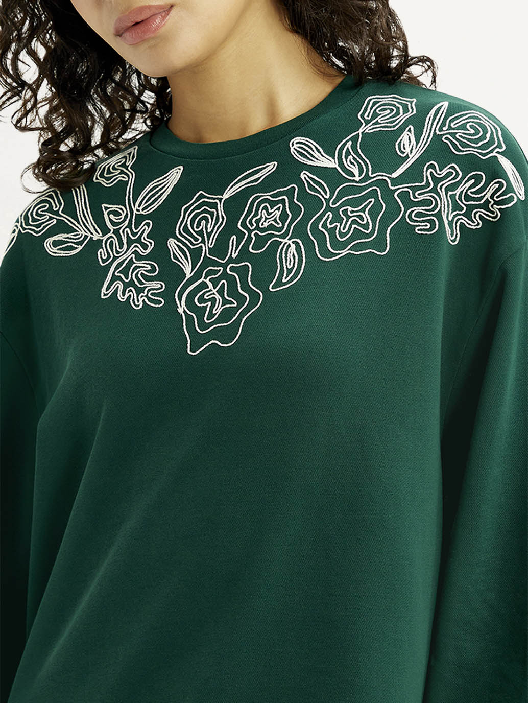Women's Embroidered Dark Green Oversized Sweatshirt - Detail View