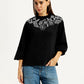 Women's Embroidered Black Oversized Crew Neck Sweatshirt - Styleshot View