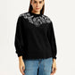 Women's Embroidered Black Oversized Crew Neck Sweatshirt - Front View