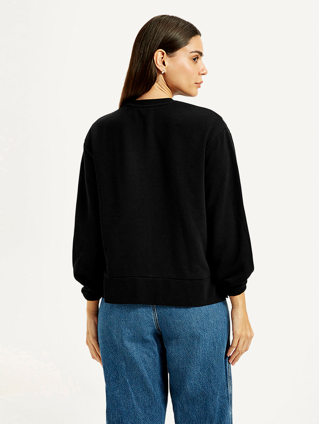 Women's Embroidered Black Oversized Crew Neck Sweatshirt - Back View