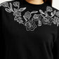 Women's Embroidered Black Oversized Crew Neck Sweatshirt - Detail View
