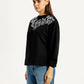 Women's Embroidered Black Oversized Crew Neck Sweatshirt - Side View