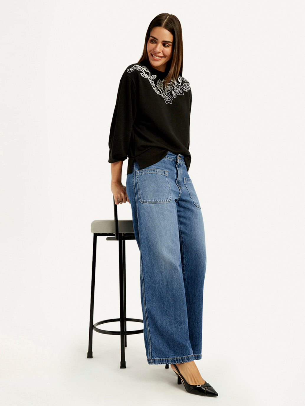 Women's Blue XL Straight Loose Fit Mid Rise Jeans