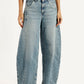 Women's Light Blue Baggy Dad Barrel Loose Fit Mid Rise Jeans - Front View