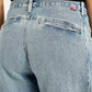 Women's Light Blue Baggy Dad Barrel Loose Fit Mid Rise Jeans - Detail View