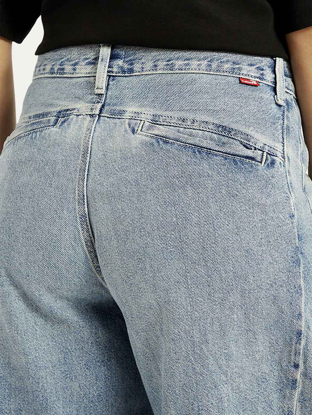 Women's Light Blue Baggy Dad Barrel Loose Fit Mid Rise Jeans - Detail View