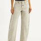 Women's Beige Barrel Loose Fit Mid Rise Jeans - Front View