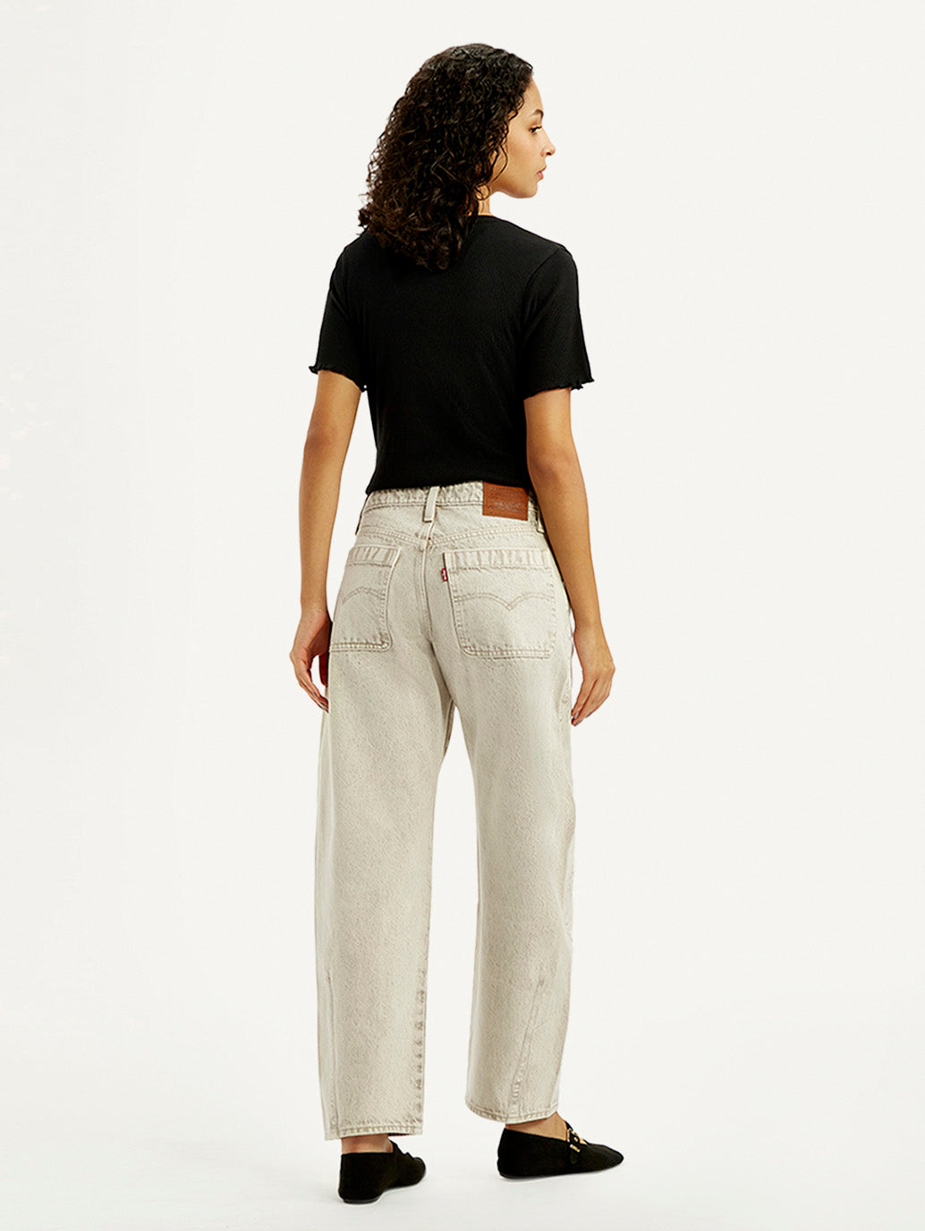 Women's Beige Barrel Loose Fit Mid Rise Jeans - Back View