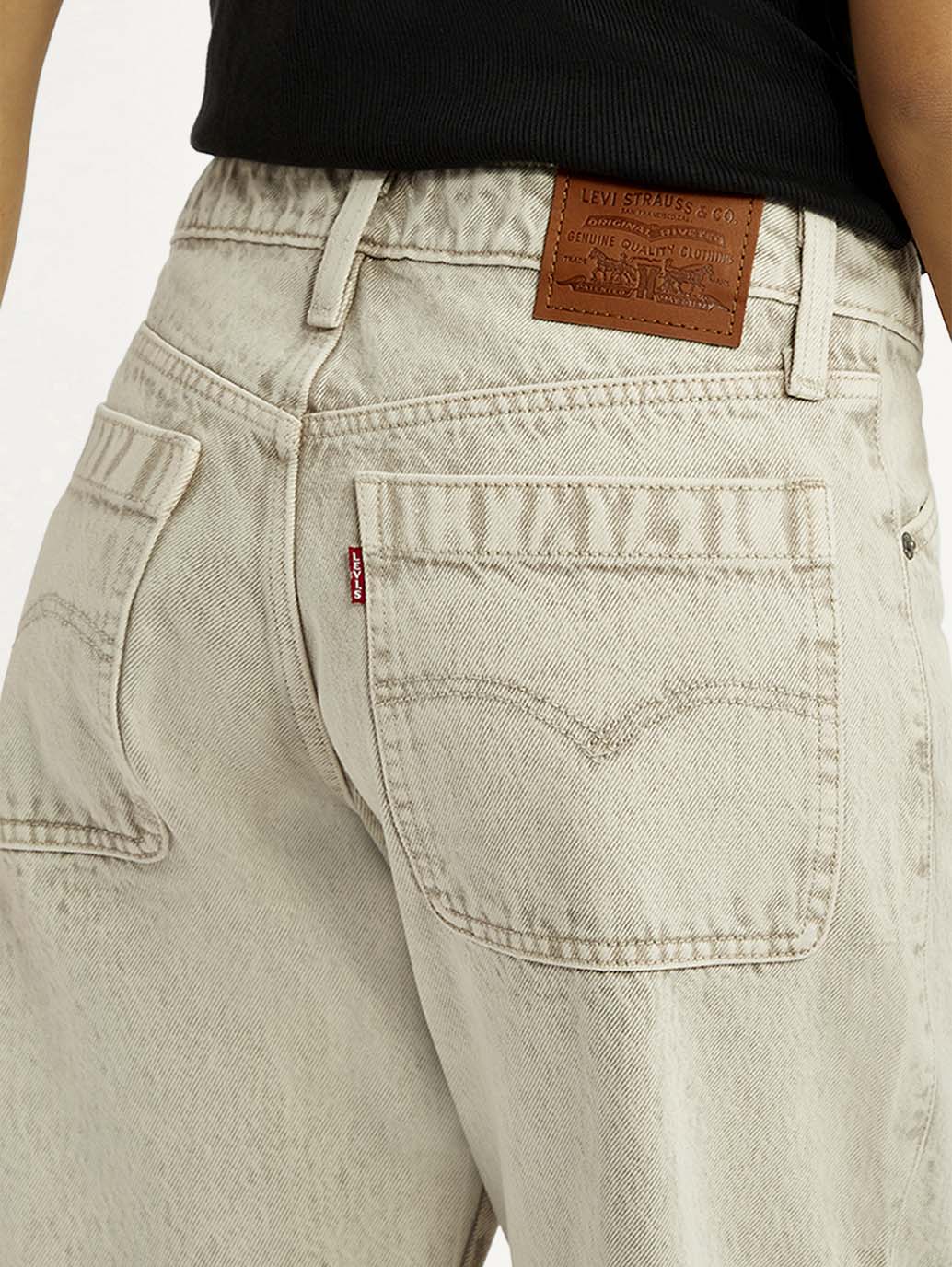 Women's Beige Barrel Loose Fit Mid Rise Jeans - Detail View