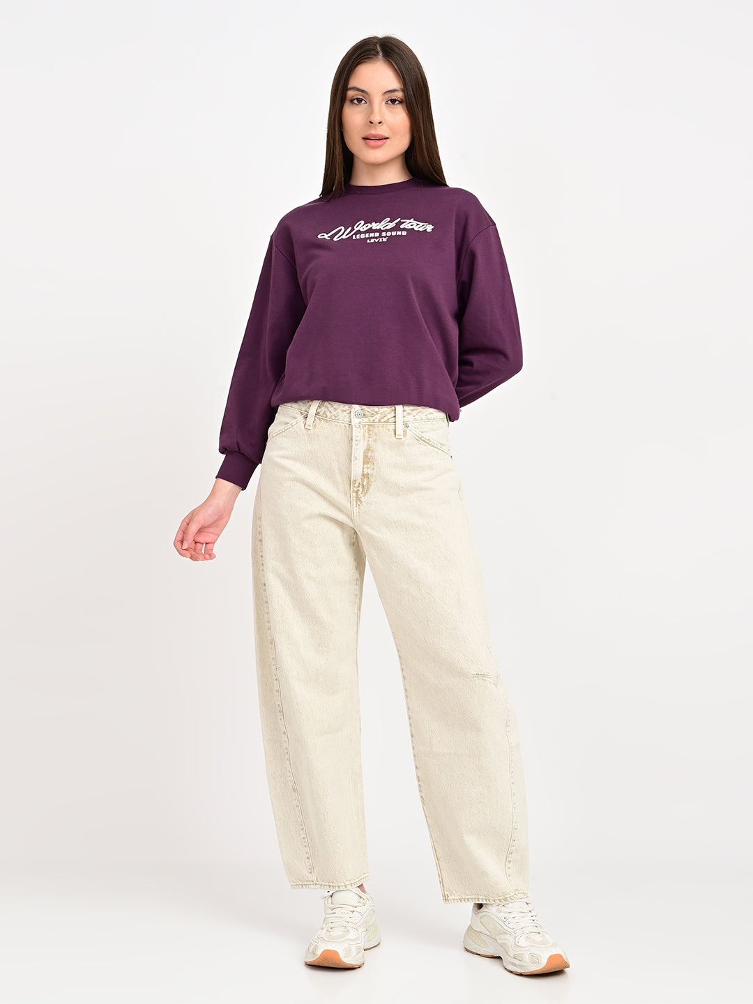 Women's Beige Barrel Loose Fit Mid Rise Baggy Dad Jeans