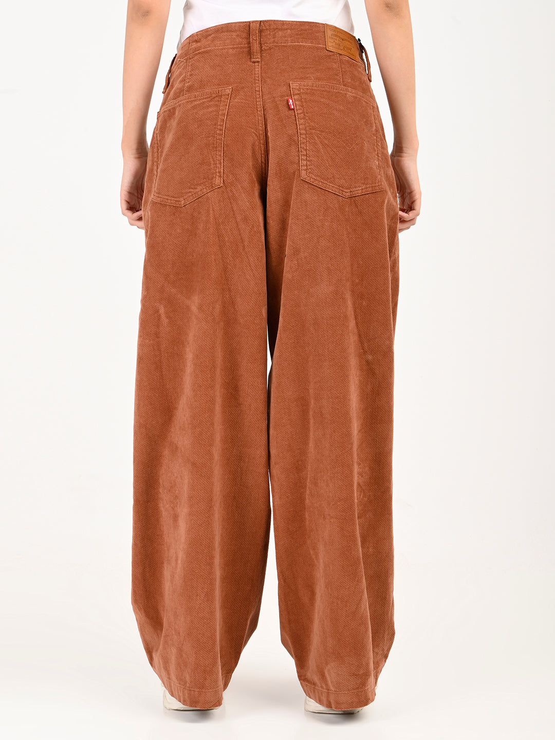 Women's Brown Loose Fit High Rise Trousers - back View