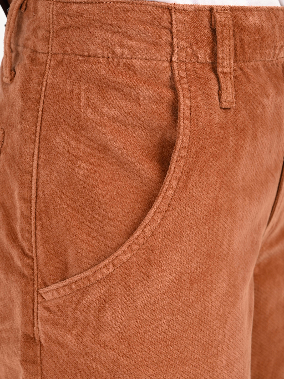 Women's Brown Loose Fit High Rise Trousers - detail View
