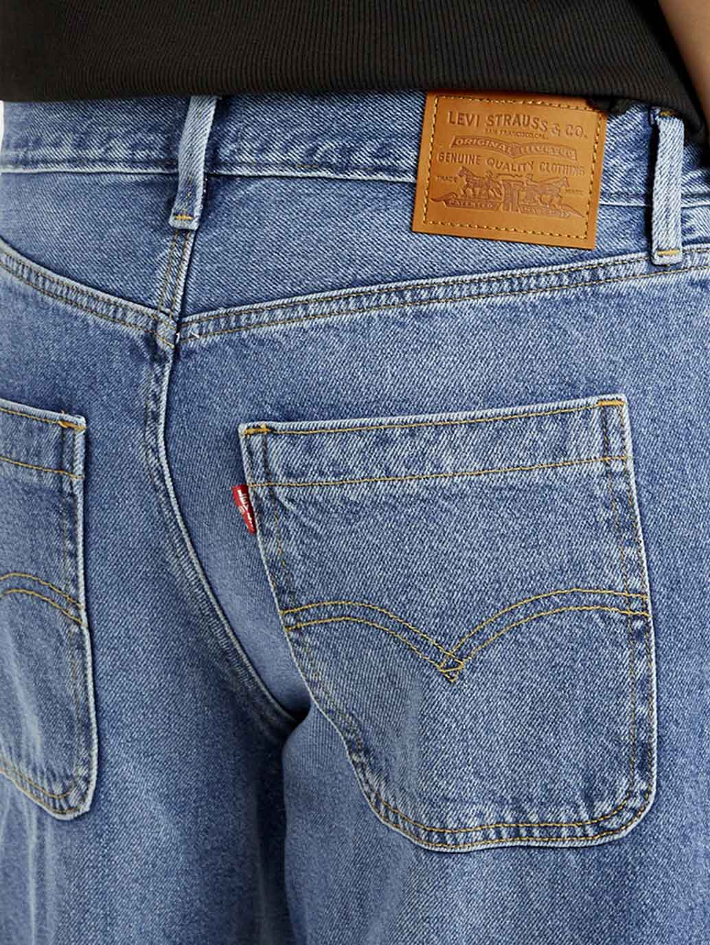 Women's Blue XL Straight Loose Fit Mid Rise Jeans - Detail View