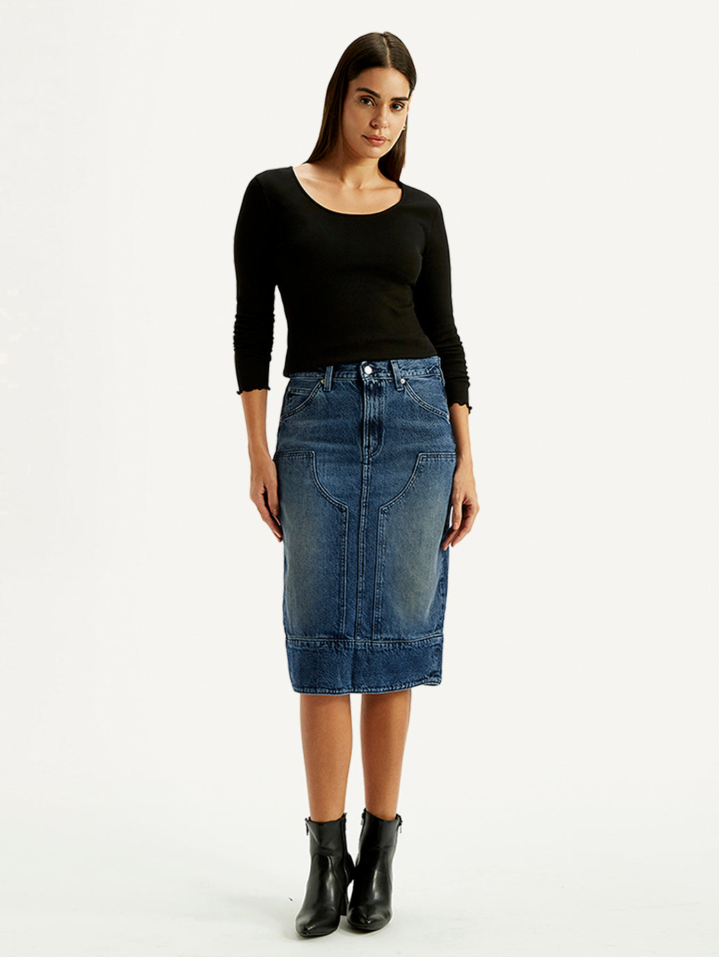 Women's Blue Regular Fit Mid Rise Skirt - Front View