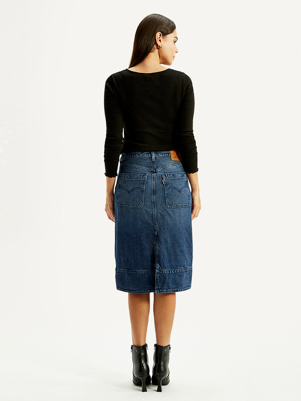 Women's Blue Regular Fit Mid Rise Skirt - Back View