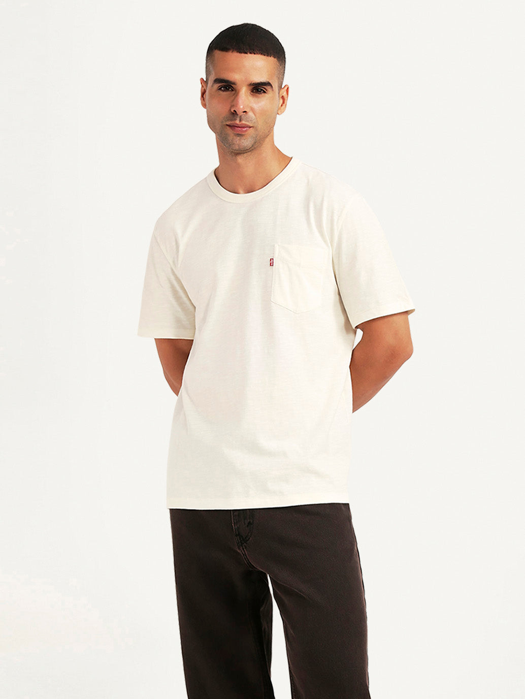 Men's Solid Off White Slim Fit T-shirt - Styleshot View