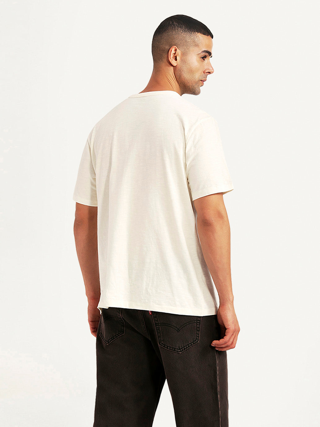 Men's Solid Off White Slim Fit T-shirt - Back View