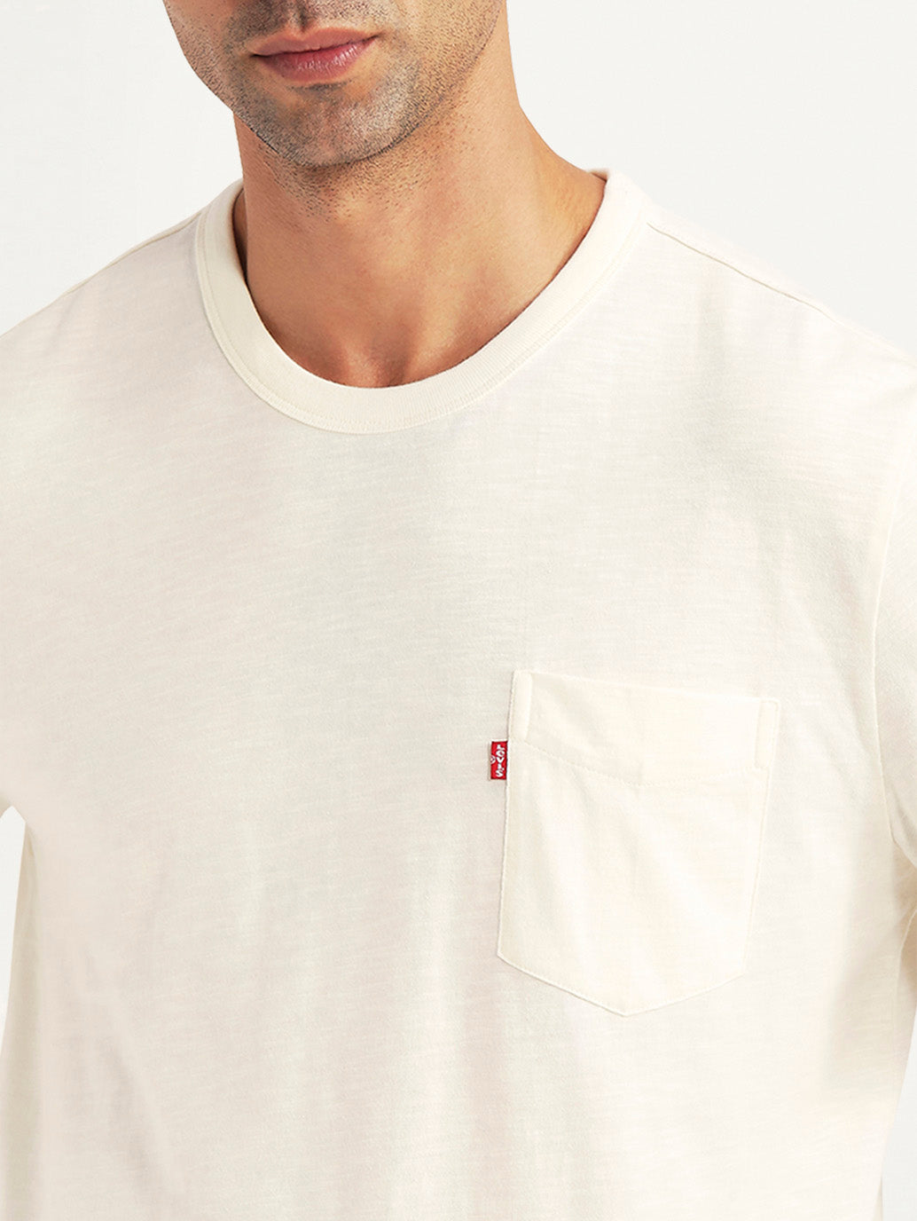 Men's Solid Off White Slim Fit T-shirt - Detail View