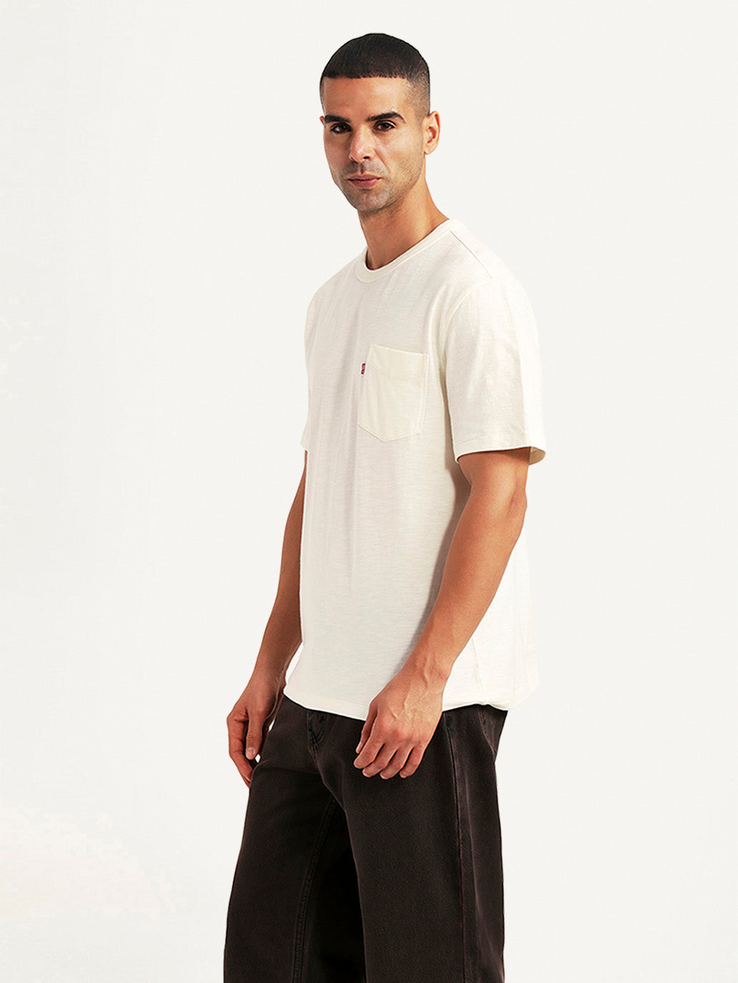 Men's Solid Off White Slim Fit T-shirt - Side View