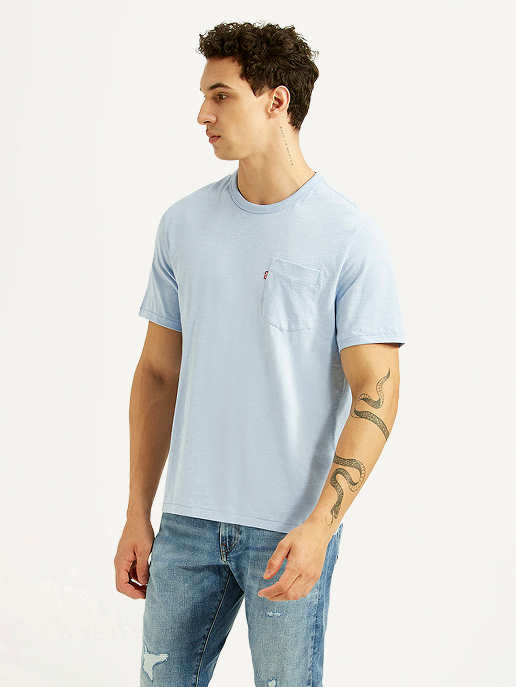 Men's Solid Light Blue Slim Fit T-shirt - Styleshot View