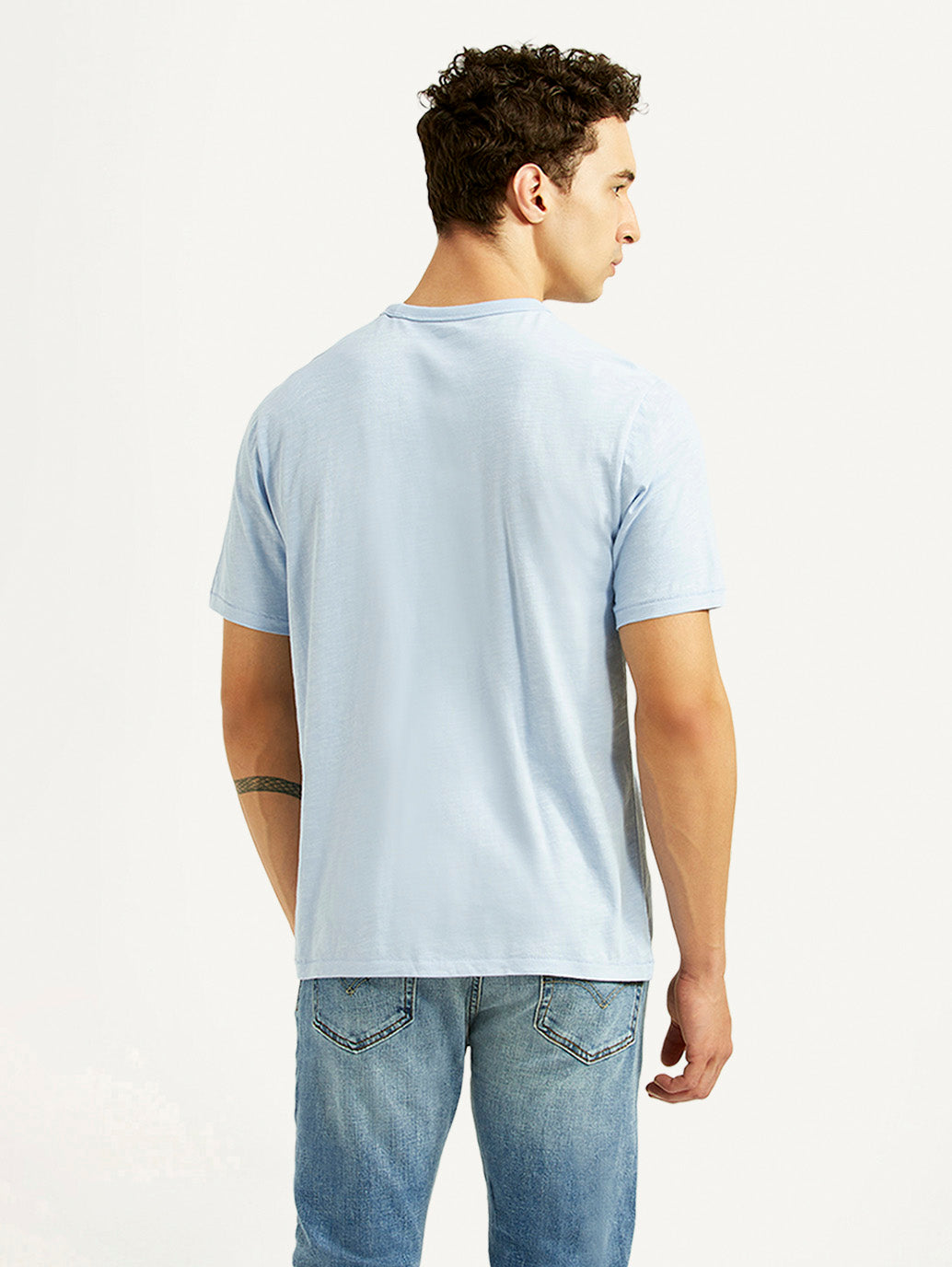 Men's Solid Light Blue Slim Fit T-shirt - Back View