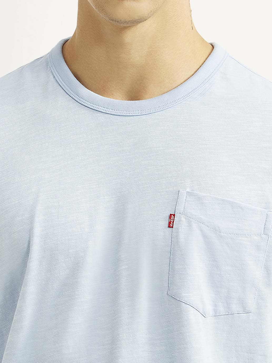 Men's Solid Light Blue Slim Fit T-shirt - Detail View