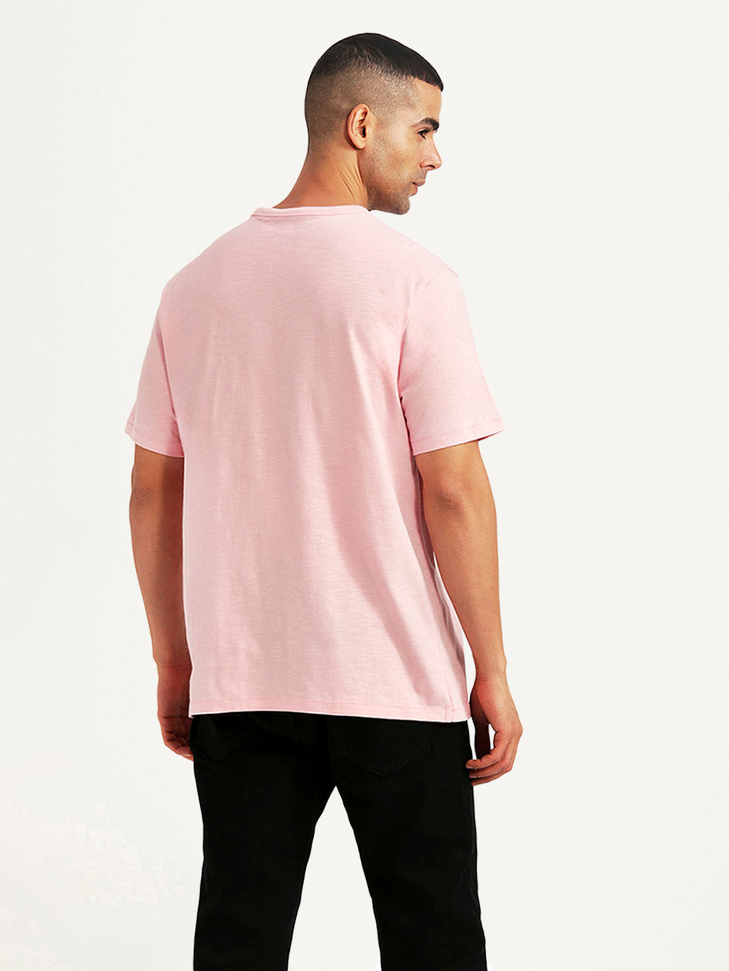 Men's Solid Pink Slim Fit T-shirt - Back View