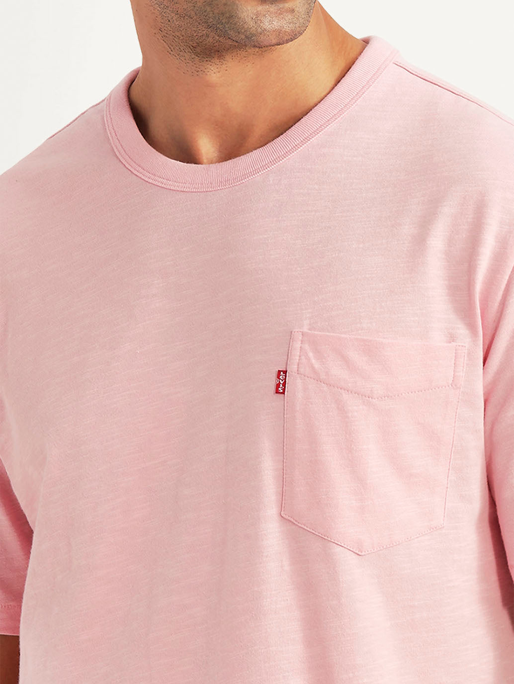 Men's Solid Pink Slim Fit T-shirt - Detail View