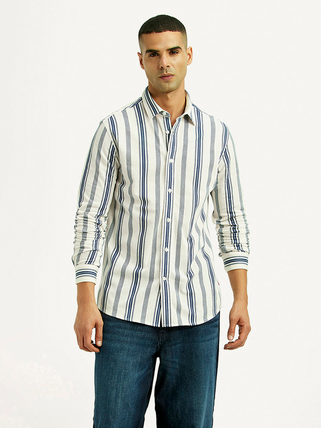 Men's Striped White Slim Fit Shirt